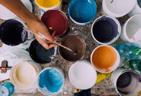 painter, paint cans, brush